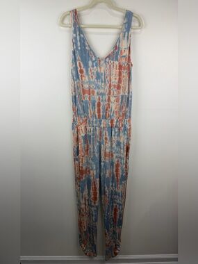 Veronica M Blue Pink Tie Dye Sleeveless Jumpsuit Boho Loungecore M